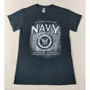 Gildan US Navy Shirt Mens Small Black Anchors Aweigh Tee Patriotic Military